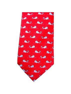 Tommy Hilfiger Red & Blue Preppy Whale Silk Tie ~ Nautical- Cape Cod - Beach